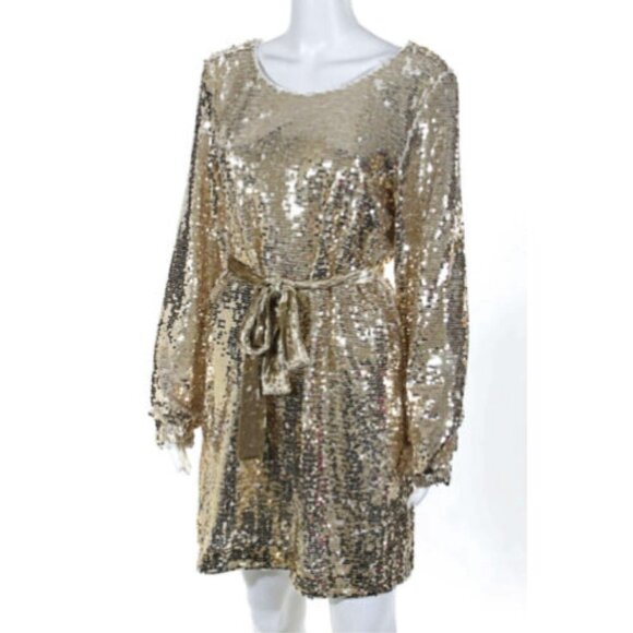 NBD Gold Sequin Long Sleeve Mini Dress XS NEW - Picture 2 of 10